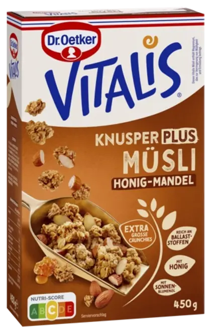 Dr. Oetker Хрупкаво мюсли плюс - мед и бадеми Vitalis