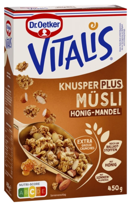 Dr. Oetker Хрупкаво мюсли плюс - мед и бадеми Vitalis